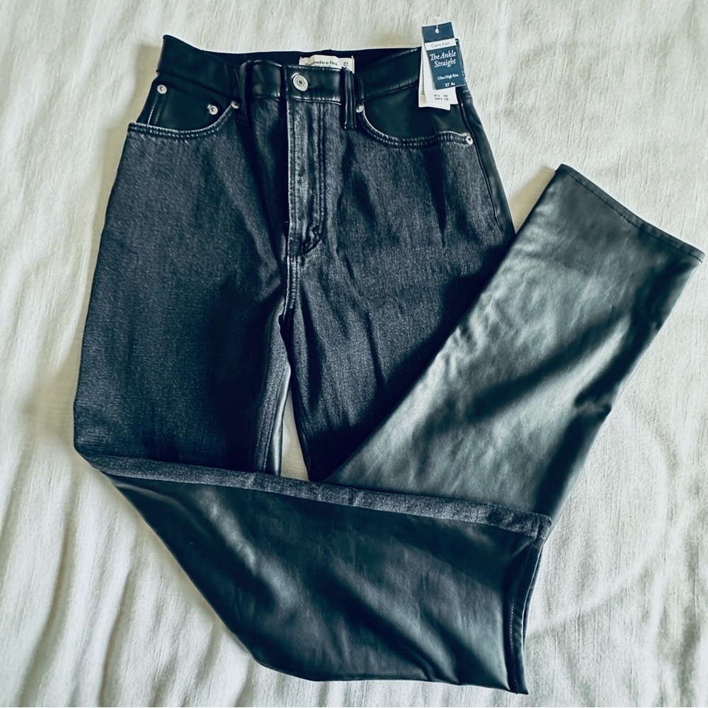 Abercrombie & Fitch Jeans Womens 27S Straight Faux Leather Curve Love Goth Punk